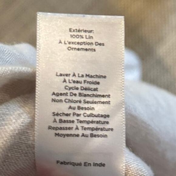 J.JILL 100% Linen Embroidered Split Neck 3/4 Bell-Sleeve Tunic Tan Cream Boho 1X - Picture 5 of 6